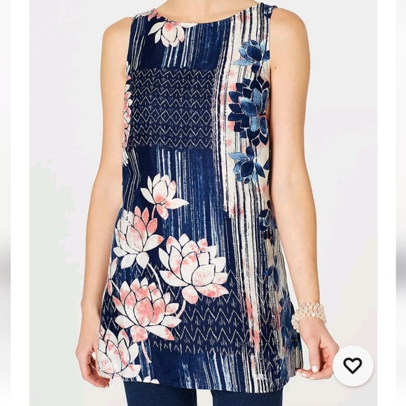 J.Jill Pure Jill Linen Sleeveless Tunic, Everyday Blue Lotus Floral Medium - Picture 1 of 6